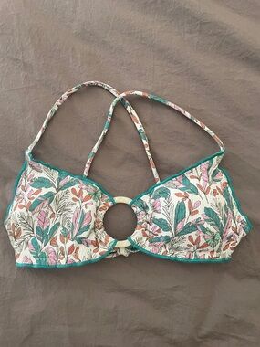 Isabella Rose Floral Ribbed Bandeau Bikini Top size M NWT Tie Back boho swim